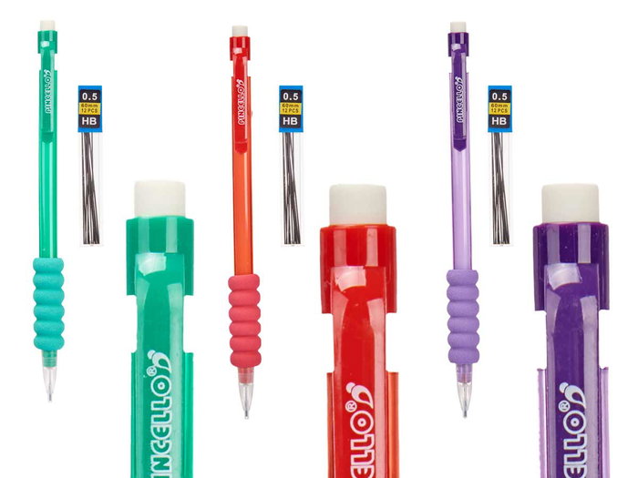 Pincello Portaminas Silicona con 12 Minas Recambio, Plástico, Carbon, 7.8 x 21 x 1.5 cm (Set de 48)