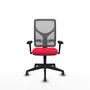 Silla de oficina Motilla con mecanismo Sincro tapizada con Tela color Rojo y malla color Gris. Equipada con lumbar 1D, Brazos 3D y Ruedas 65 mm parqué