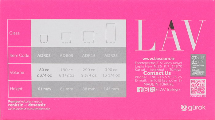 Adora Set 6 Chupitos 80 cc Medidas 5x5x6 cm (12 Cajas)