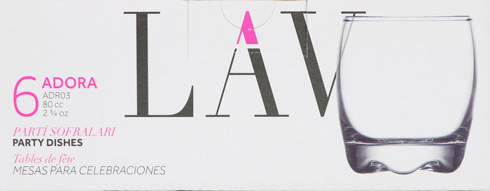 Adora Set 6 Chupitos 80 cc Medidas 5x5x6 cm (12 Cajas)