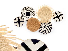 Giftdecor Mural Metal Paja Etnico Blanco Marron Negro 60x40x5 cm (Set de 6)