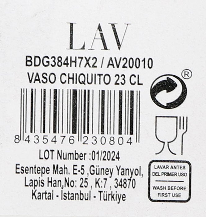 Lavazza Vaso Chupito de Vidrio 23 cl, Colección Bodega, 8.2 x 8.2 x 5.8 cm (48 Unidades)