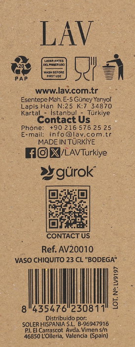 Lavazza Vaso Chupito de Vidrio 23 cl, Colección Bodega, 8.2 x 8.2 x 5.8 cm (48 Unidades)