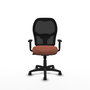 Silla de oficina Alocén con mecanismo Sincro tapizada con Tela color Marrón y malla color Negro. Equipada con lumbar 1D, Brazos 1D y Ruedas de nailon 50 mm