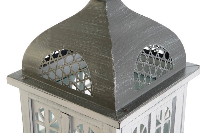 DKD Home Decor Farola Mediterraneo Blanco Gris Madera y Cristal 19 x 42 x 19 cm