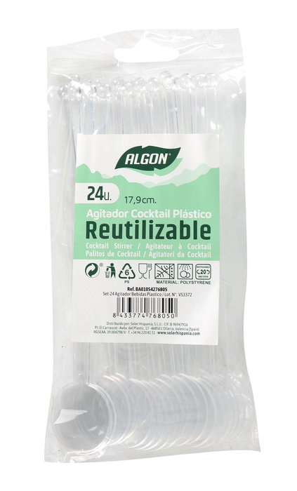 Algon Set-24 Agitador Bebidas Plástico 17,9 x 3 x 0,1 cm (24 Unidades)