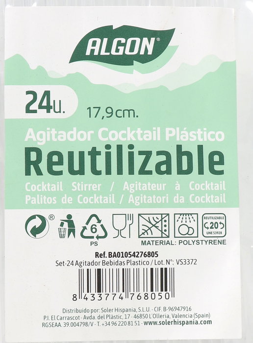 Algon Set-24 Agitador Bebidas Plástico 17,9 x 3 x 0,1 cm (24 Unidades)