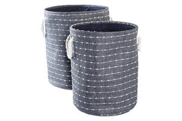 DKD Home Decor Cesta Azul Marino Blanco Poliéster Set de 2 Unidades 38 x 47 x 38 cm