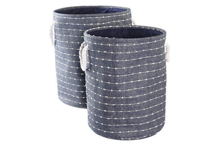 DKD Home Decor Cesta Azul Marino Blanco Poliéster Set de 2 Unidades 38 x 47 x 38 cm DKD Home Decor Cesta Azul Marino Blanco Poliéster Set de 2 Unidades 38 x 47 x 38 cm
