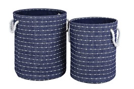 DKD Home Decor Cesta Azul Marino Blanco Poliéster Set de 2 Unidades 38 x 47 x 38 cm