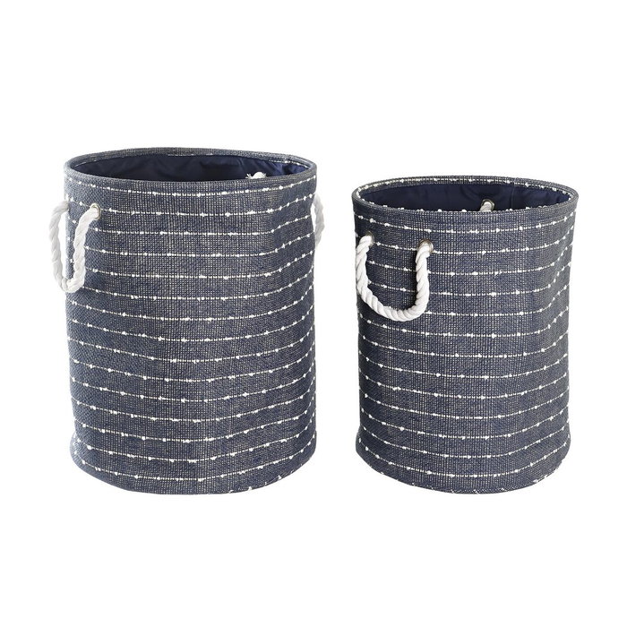 DKD Home Decor Set de 2 Cestas de Poliéster Azul Marino 38x38x47 cm DKD Home Decor Set de 2 Cestas de Poliéster Azul Marino 38x38x47 cm