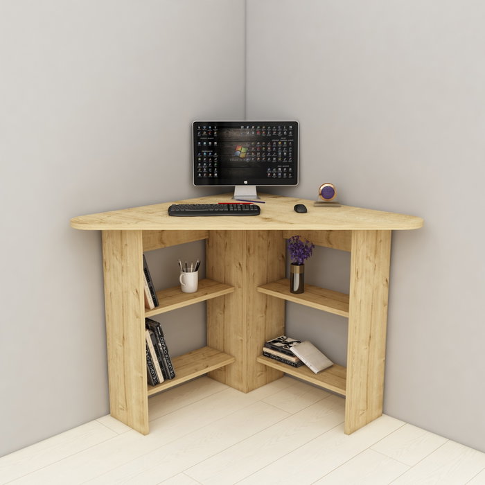 Hanah Home Corner Mesa de Estudio Roble Zafiro | Tablero de Partículas Melaminado 18mm, Con Estanterías y Fijación a Pared, Ideal para Estudiantes y Oficina en Casa, 80x73.8x80cm Hanah Home Corner Mesa de Estudio Roble Zafiro | Tablero de Partículas Melaminado 18mm, Con Estanterías y Fijación a Pared, Ideal para Estudiantes y Oficina en Casa, 80x73.8x80cm