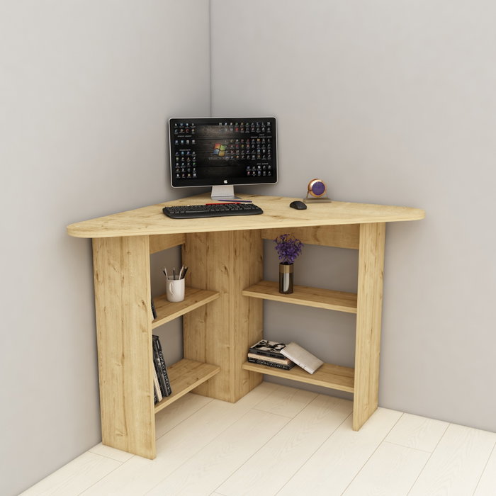 Hanah Home Corner Mesa de Estudio Roble Zafiro | Tablero de Partículas Melaminado 18mm, Con Estanterías y Fijación a Pared, Ideal para Estudiantes y Oficina en Casa, 80x73.8x80cm Hanah Home Corner Mesa de Estudio Roble Zafiro | Tablero de Partículas Melaminado 18mm, Con Estanterías y Fijación a Pared, Ideal para Estudiantes y Oficina en Casa, 80x73.8x80cm