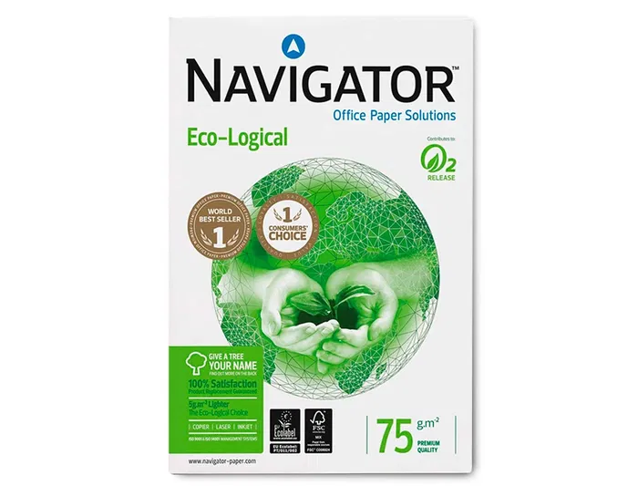 Navigator Papel Eco Logical DIN A4 75 gramos Multifuncion Paquete de 500 Hojas Blanco Certificado Ecolabel y FSC