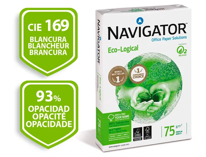 Navigator Papel Eco Logical DIN A4 75 gramos Multifuncion Paquete de 500 Hojas Blanco Certificado Ecolabel y FSC