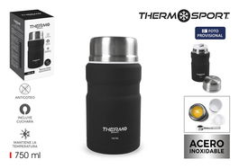 Thermosport Termo Comida Acero Negro 750 ml 9.3 x 18.4 x 9.3 cm (6 Unidades)