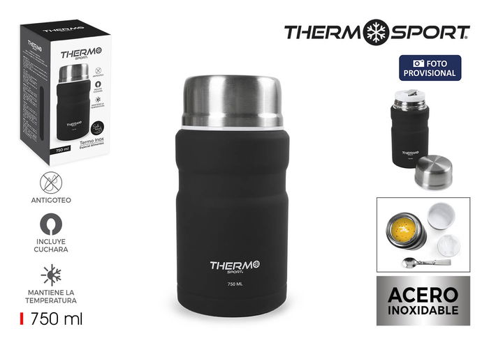 Thermosport Termo Comida Acero Negro 750 ml 9.3 x 18.4 x 9.3 cm (6 Unidades) Thermosport Termo Comida Acero Negro 750 ml 9.3 x 18.4 x 9.3 cm (6 Unidades)