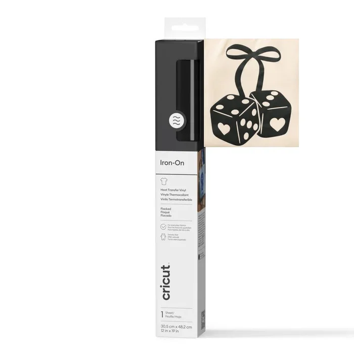 Cricut Flocked Iron-On Rollo de Vinilo de Termotransferencia Liso, Negro Monocromo Brillante, 305mm x 483mm, 1 Rollo Cricut Flocked Iron-On Rollo de Vinilo de Termotransferencia Liso, Negro Monocromo Brillante, 305mm x 483mm, 1 Rollo