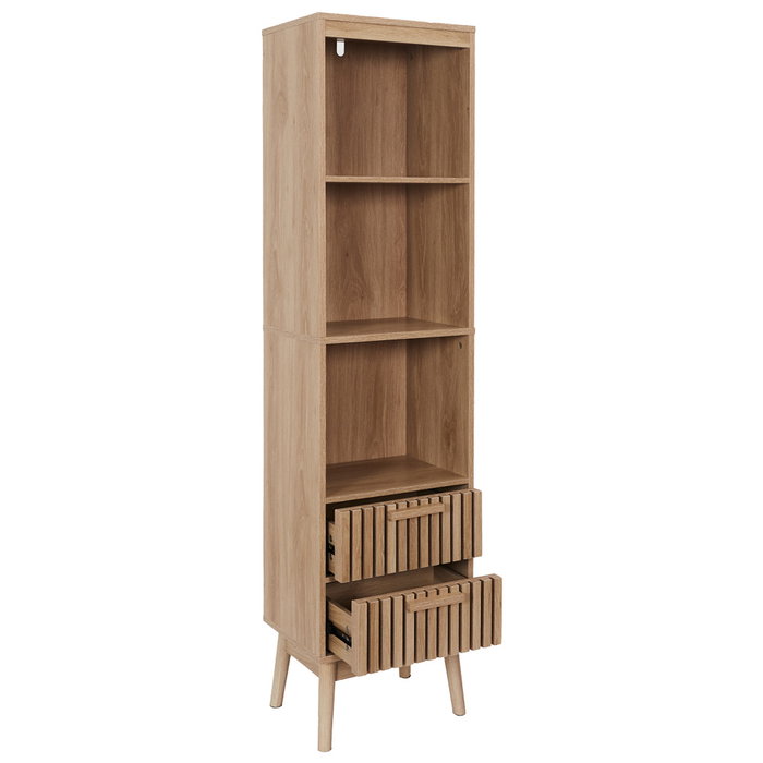 Home Deco Factory Estantería Klaus Columna con 2 Cajones y 3 Baldas Madera de Pino/MDF Natural 40x30x160 cm