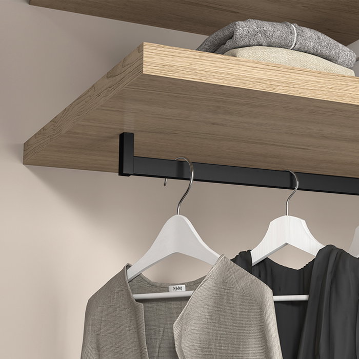 Emuca Lote de 2 barras para armario Luxe de longitud 0.75m con soportes, Aluminio y Plástico, Pintado negro texturizado