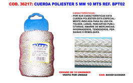 Cuerda de poliéster 5 mm 10 mts resistente a la intemperie y rayos UV BPT02