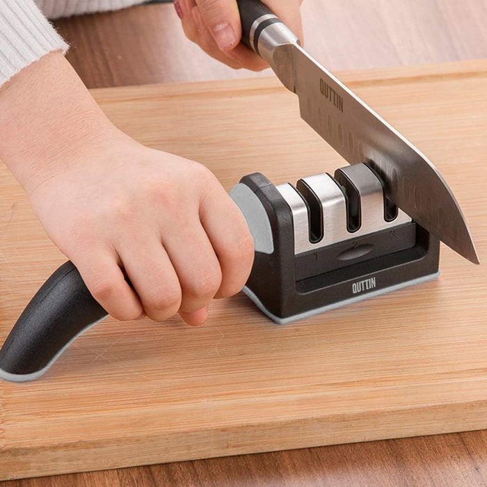 Quttin Afilador de Cuchillos Tres Filos Qutti - 21.5 x 5 x 5.6 cm, 140 g (12 Unidades)