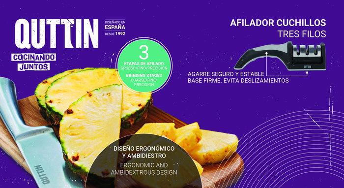 Quttin Afilador de Cuchillos Tres Filos Qutti - 21.5 x 5 x 5.6 cm, 140 g (12 Unidades)