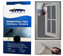 SIFER Tela/Malla Mosquitera de Fibra con Velcro Adhesivo Negro 130x150cm
