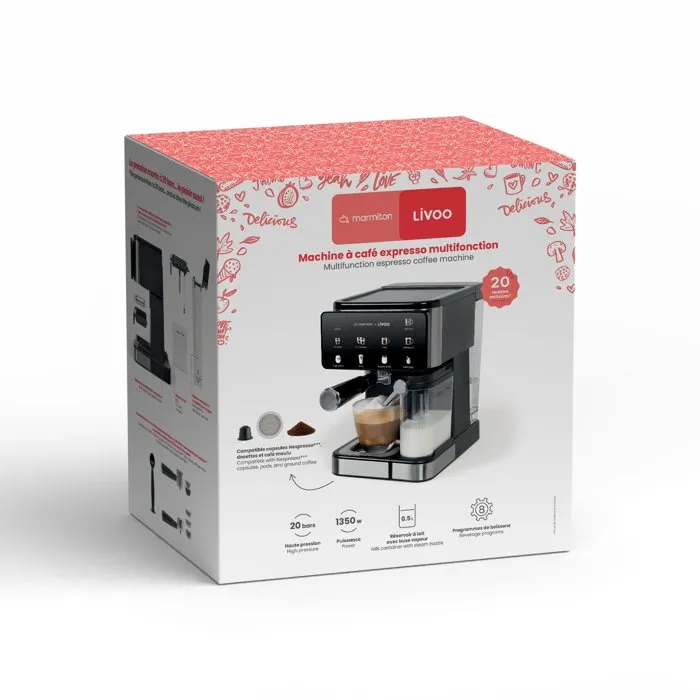 Livoo Cafetera espresso multifuncional LIVEO x Marmiton DOD222CO