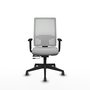 Silla de oficina Horna con mecanismo Sincro/Traslack tapizada con Tela color Gris claro y malla color Blanco. Equipada con lumbar 1D, Brazos 1D y Ruedas 65 mm parqué