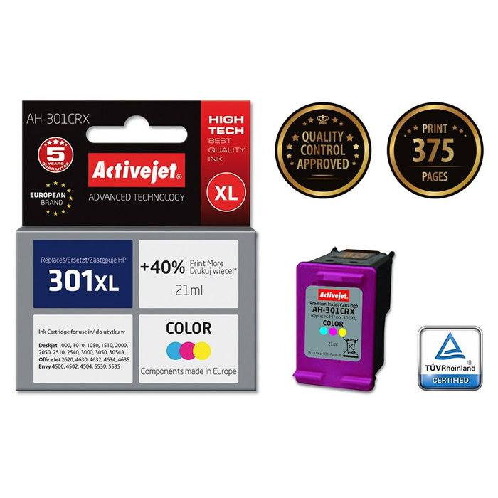 Tinta activejet ah-301crx (reemplazo de hp 301xl ch564ee - premium - 21 ml - color)