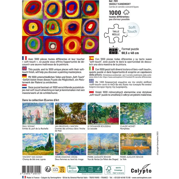 Sentosphere SEN1713293738630 Rompecabezas de 1000 Piezas Calypto - Arte de Wassily Kandinsky, Cuadrados y Círculos Concéntricos, Tacto Suave, a partir de 9 años