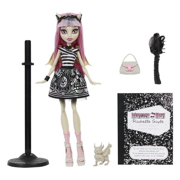 MATTEL - Muñeca Rochelle Goyle, Reproducción Monster High, Con Mascota Roux, Accesorios y Diario - Coleccionable