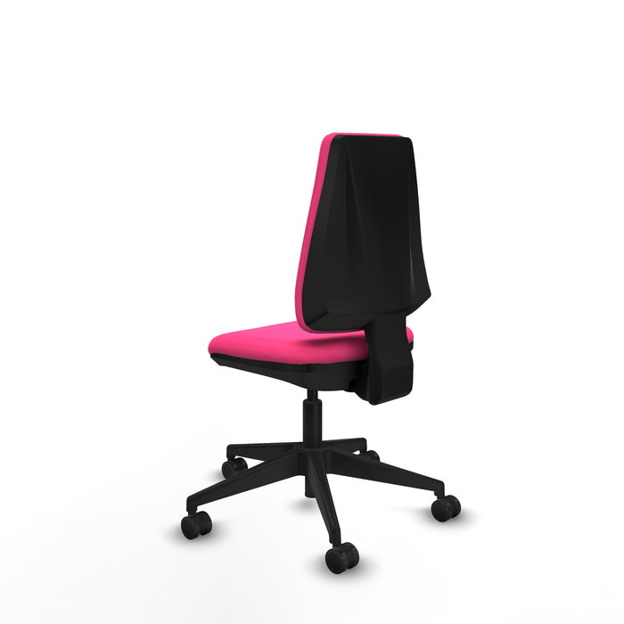 Silla de oficina Elche con mecanismo Contacto permanente básico tapizada con Similpiel color Rosa. Equipada con Base piramidal negra, Sin brazos y Ruedas 65mm nailon