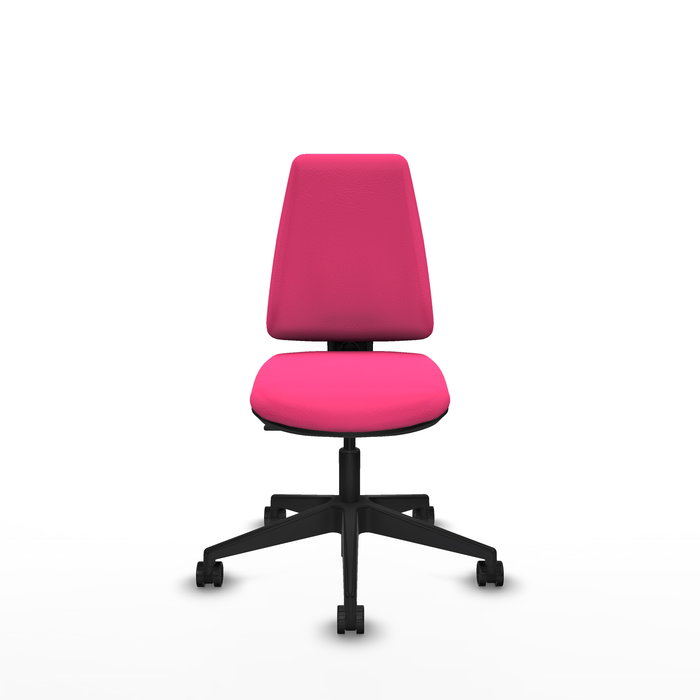 Silla de oficina Elche con mecanismo Contacto permanente básico tapizada con Similpiel color Rosa. Equipada con Base piramidal negra, Sin brazos y Ruedas 65mm nailon