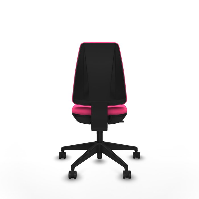 Silla de oficina Elche con mecanismo Contacto permanente básico tapizada con Similpiel color Rosa. Equipada con Base piramidal negra, Sin brazos y Ruedas 65mm nailon