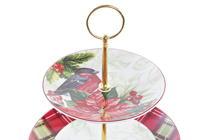 DKD Home Decor Frutero Navidad Tradicional Victoriano 21 Rojo Verde Porcelana y Metal 27 x 35 x 27 cm