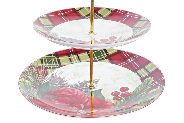 DKD Home Decor Frutero Navidad Tradicional Victoriano 21 Rojo Verde Porcelana y Metal 27 x 35 x 27 cm