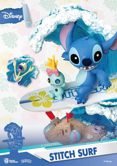 Disney Summer Series Diorama PVC D-Stage Stitch Surf 15 cm