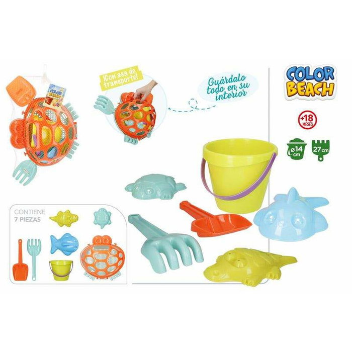 Color Baby Cubo de Playa Cangrejo con pala, rastrillo y 3 moldes de 14 cm Color Baby Cubo de Playa Cangrejo con pala, rastrillo y 3 moldes de 14 cm