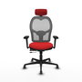 Silla de oficina Jorquera con mecanismo Sincro/Traslack tapizada con Similpiel color Rojo y malla color Gris. Equipada con lumbar 1D, Brazos 3D, Cabecero 2D y Ruedas 65 mm parqué