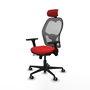Silla de oficina Jorquera con mecanismo Sincro/Traslack tapizada con Similpiel color Rojo y malla color Gris. Equipada con lumbar 1D, Brazos 3D, Cabecero 2D y Ruedas 65 mm parqué