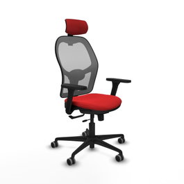 Silla de oficina Jorquera con mecanismo Sincro/Traslack tapizada con Similpiel color Rojo y malla color Gris. Equipada con lumbar 1D, Brazos 3D, Cabecero 2D y Ruedas 65 mm parqué
