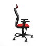 Silla de oficina Jorquera con mecanismo Sincro/Traslack tapizada con Similpiel color Rojo y malla color Gris. Equipada con lumbar 1D, Brazos 3D, Cabecero 2D y Ruedas 65 mm parqué