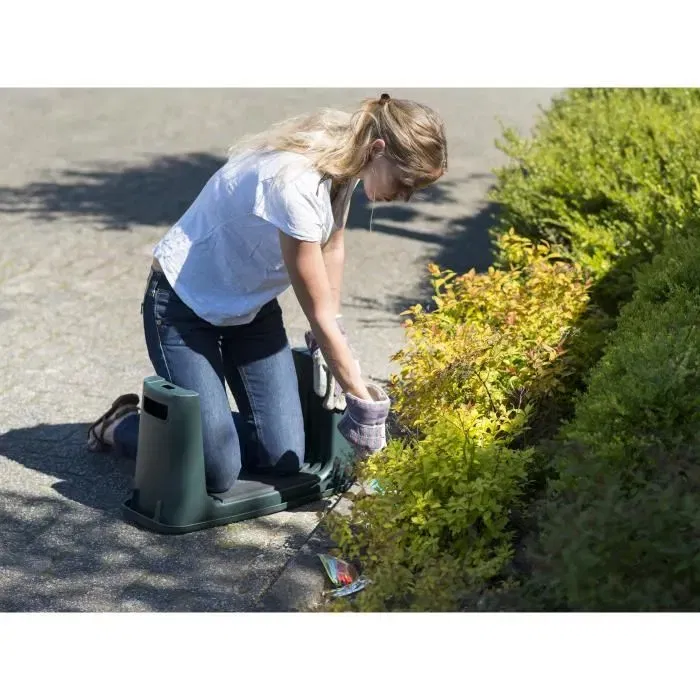 Nature Taburete de rodillas HDPE - 2 posiciones sentado y arrodillado - Estable, ligero y transportable - Verde - H 34 x 65.5 x 25 cm