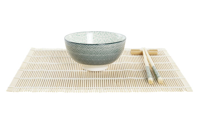 DKD Home Decor Sushi Set 16 Piezas Bambú y Gres Verde/Blanco