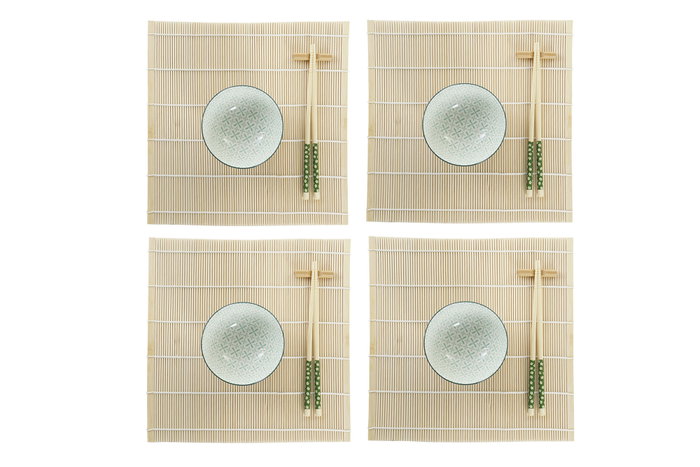 DKD Home Decor Sushi Set 16 Piezas Bambú y Gres Verde/Blanco