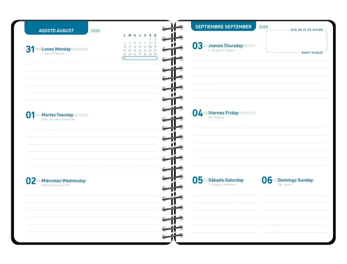Liderpapel Agenda Escolar 2026-2027 A5 Espiral Classic Bilingüe con Papel FSC 70g, Diseños Surtidos, Expositor 16 Unidades
