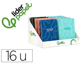 Liderpapel Agenda Escolar 2026-2027 A5 Espiral Classic Bilingüe con Papel FSC 70g, Diseños Surtidos, Expositor 16 Unidades