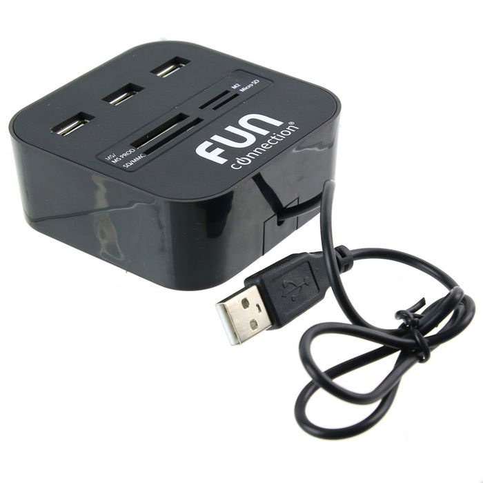 Fun Connection Multilector de Memorias Con 3 Puertos USB y Lector de Tarjetas SD/MicroSD/MMC/MS/M2